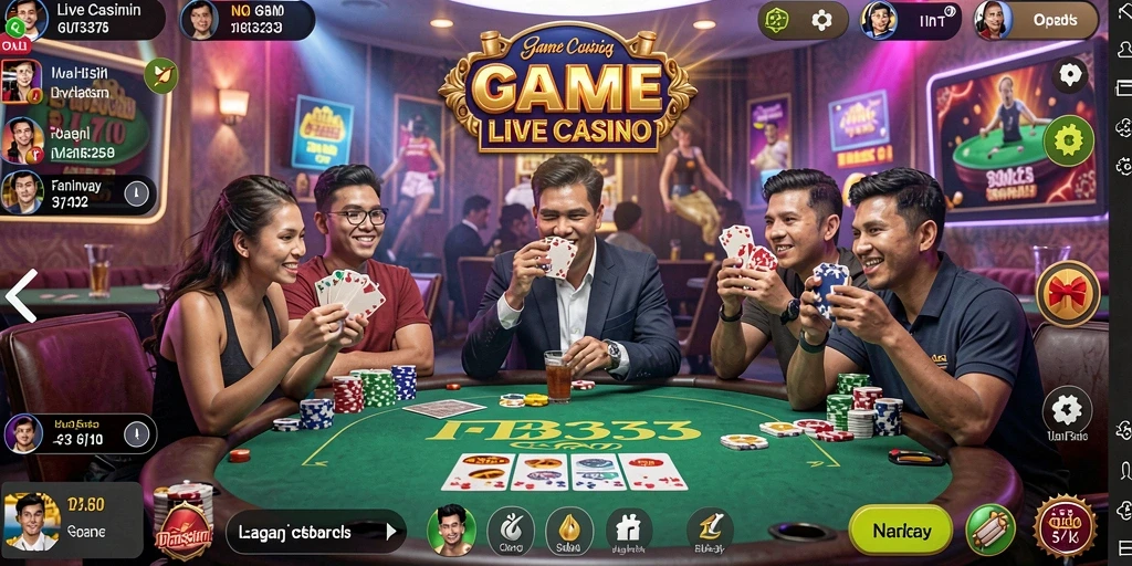 Menampilkan gameplay Live Casino dengan dealer langsung yang interaktif.