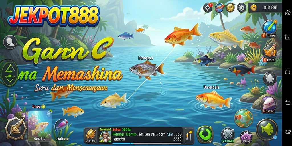 Tampilan gameplay seru di JEKPOT88 dengan berbagai lokasi memancing.
