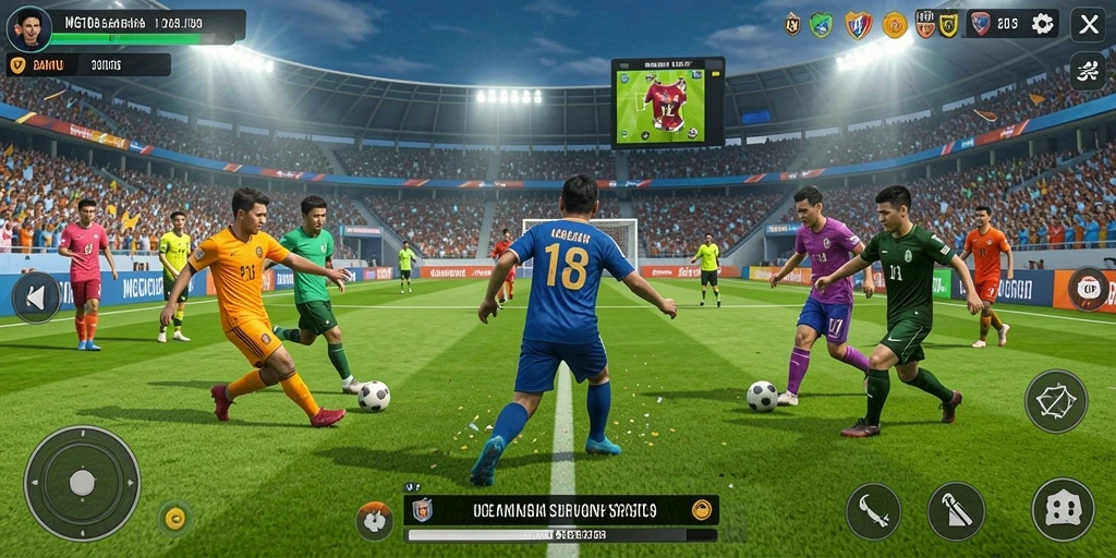 Tampilan menarik dari gameplay olahraga yang seru dan mendebarkan.