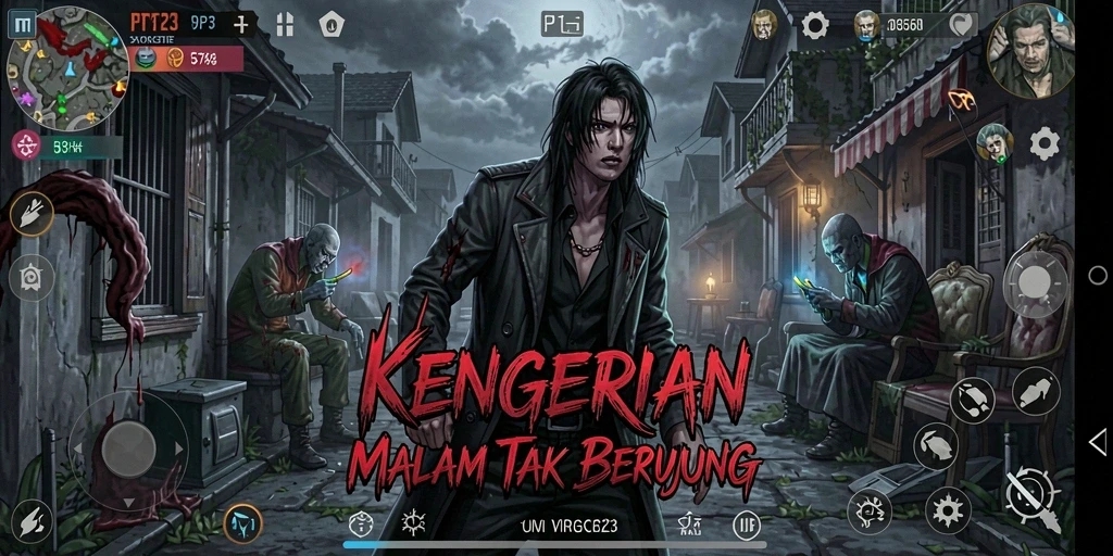 Tangkapan layar gameplay PP123 menampilkan momen menegangkan di kegelapan.